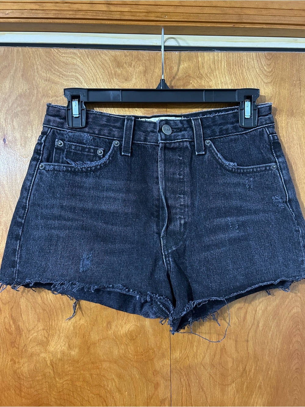 Reformation Black Washed Denim Cutoff Shorts